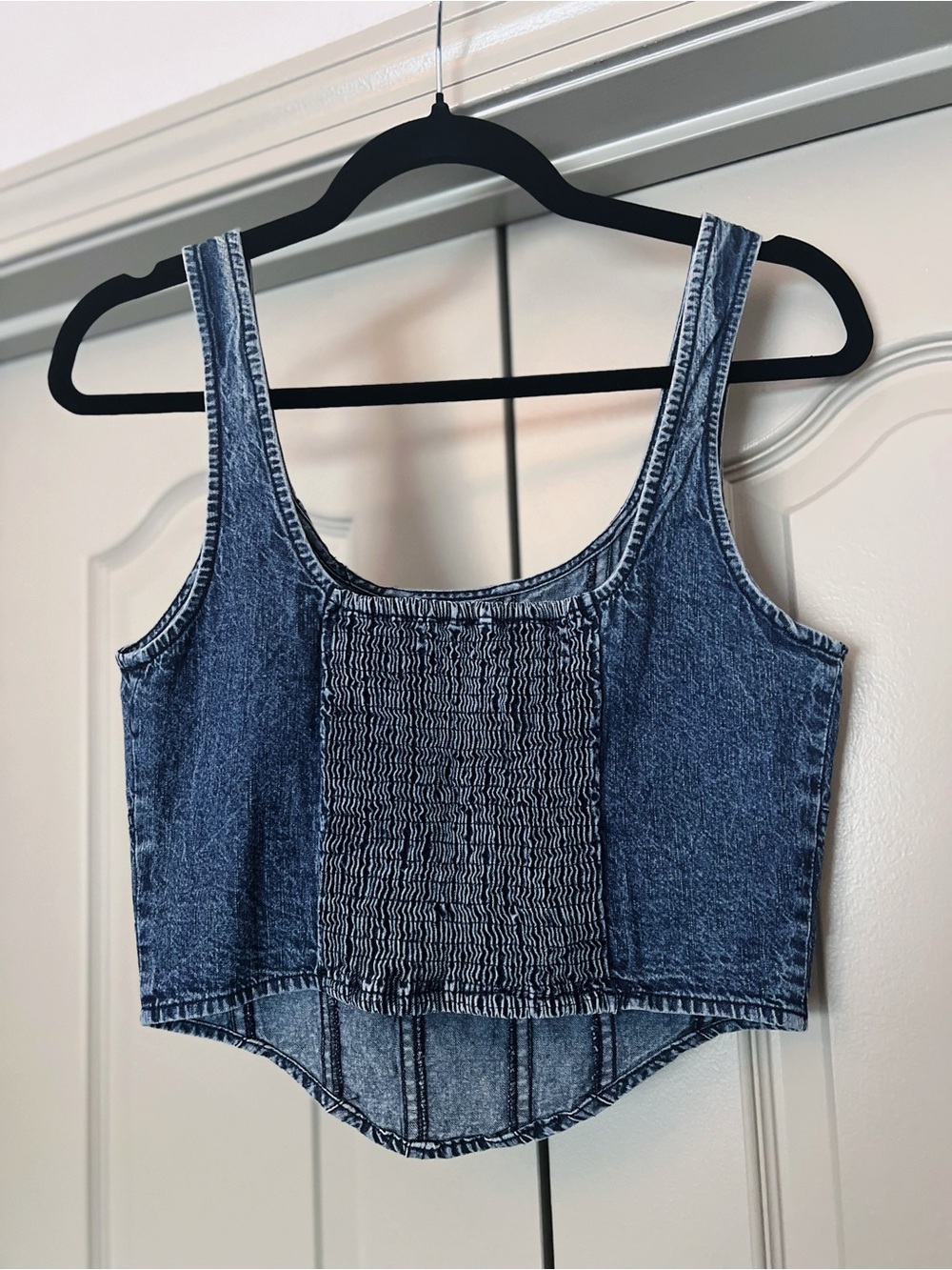 Coquette Denim Milkmaid Corset Top Blue Acid Wash Cottagecore Bustier - Picture 3 of 5